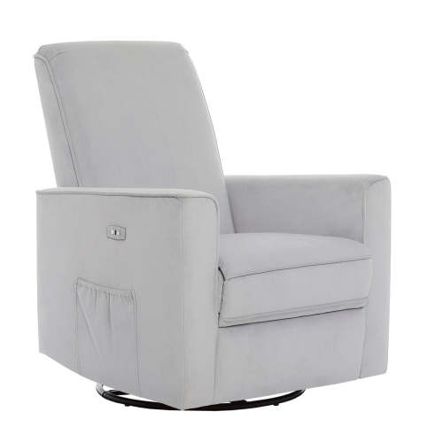 Evolur Harlow Deluxe Upholstered Glider, Power Recliner with USB Port in Misty Grey