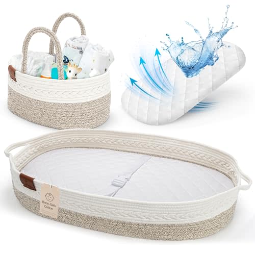 Deluxe Baby Changing Basket for Baby Dresser, Baby Moses Baskets for Newborn, Cotton Diaper Bassinet, Unisex Moses Basket for Babies, Foam Change Diaper Changing Pad for Dresser, Changing Table Topper