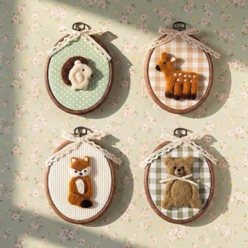 Soulchen 4 Pcs Felted Woodland Animal Nursery Wall Decor Framed Wall Art