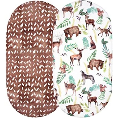 Baby Bassinet Sheet Set for Boy and Girl, 2 Pack Stretchy Soft and Breathable Baby Bassinet Fitted Sheets, Universal Fitted for Oval, Hourglass & Rectangle Bassinet Mattress