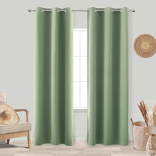 KOUFALL Narrow Window Curtains Drapes for Bedroom,Blackout Unisex Kids Curtains,38 in Wide x 84 Inch Long,2 Panels,Sage Green