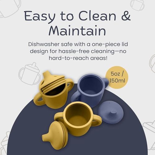 Silicone Sippy Cup and Training Cup for Baby 6 months+ Soft Spout and Handles Unbreakable Easy Grip for Babies 6-12 months and Toddlers 1-3 years 5oz/150ml (Canary and Midnight Blue)