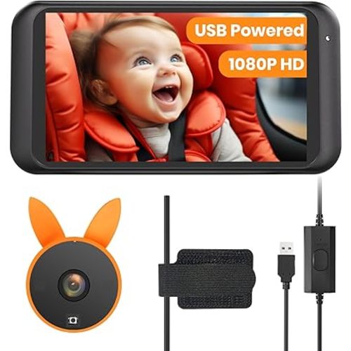 USB Baby Car Camera Plug-Play, 4.5" 1080P Easy Setup Backseat Camera with Flexible 360 Rotation, Clear Picture Rear Facing Car Seat Baby Monitor