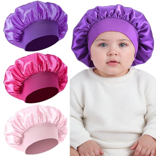 LXUEJIE 3 Pcs Baby Bonnet for Sleeping, Silk Sleep Cap Bonnets for Baby Girls and Boys, Silk Bonnets for Kids, Satin Bonnet for Sleeping