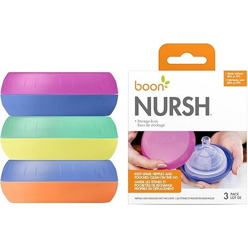 Boon Nursh Storage Buns for Baby Feeding Essentials - Baby Bottle Organizer and Storage - Holds Boon Nursh Bottle Pouches, Nipples, and Pacifiers - Baby Bottle-Feeding Supplies - Color Block - 3 Count