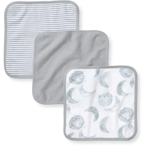Burt's Bees Baby Infant Washcloths, 100% Organic Cotton, Soft and Super Absorbent Knit Terry & Woven Terry Wash Cloth - 3 Pack Set