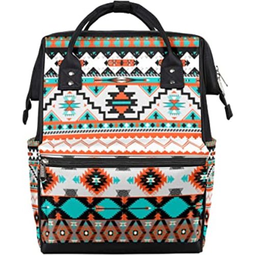 TropicalLife Ethnic Geometric Boho Diaper Backpack Large Capacity Baby Bags Multi-Function Zipper Casual Travel Backpacks for Mom Dad Unisex