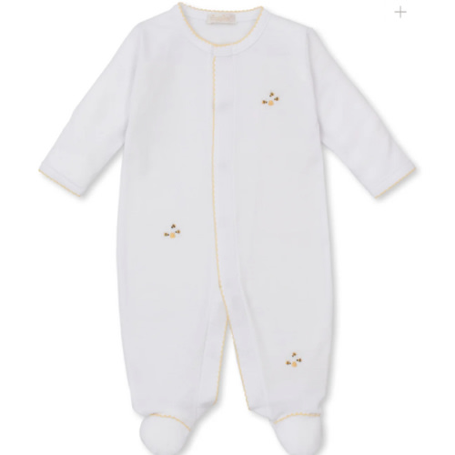 Bee Hive White/Yellow Hand Emb. Footie - Size: 0-3m