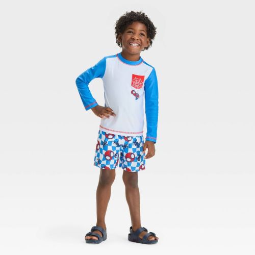 Toddler Boys' Spider-man Rash Guard Set - White/blue/red 3t