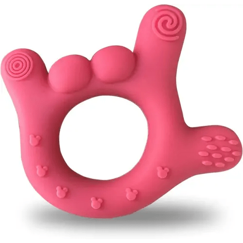 "I Love You" Silicone Hand Teether, Teethers for Babies 3-6 Months, Soft Teething Toys 6-12 Months bpa Free, Massaging Teething Relief (Electric Pink)