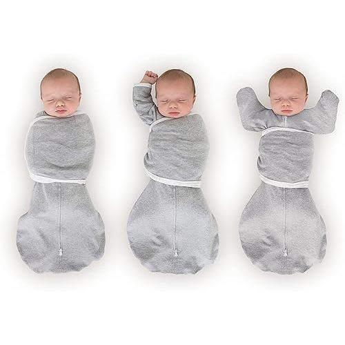 SwaddleDesigns Omni Swaddle Sack Arms Up Half-Length Sleeves & Mitten Cuffs, Easy Swaddle Transition, Heathered Gray, 0-3 Mo