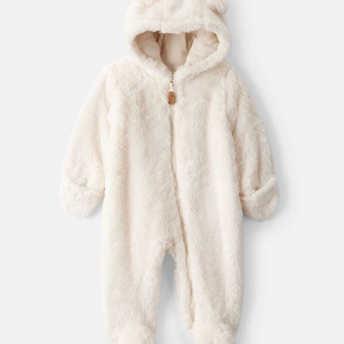 White Baby Sherpa Hooded Long-Sleeve Jumpsuit - White | Carter’s Oshkosh Canada