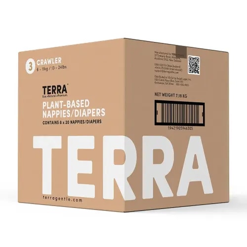 Terra Size 3 Diapers: 85% Plant-Based Diapers, Ultra-Soft & Chemical-Free for Sensitive Skin, Superior Absorbency for Day or Nighttime Diapers, Designed for Babies 13-24 Pounds, 160 Count