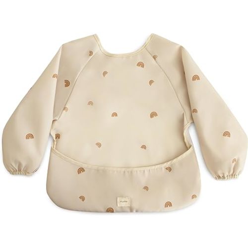 mushie Long Sleeve Baby Bib | Water Resistant Adjustable Fit for Ages 6-24 Months