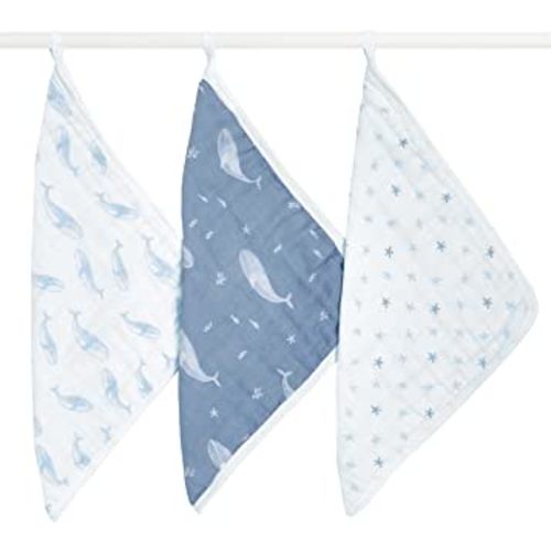 aden + anais Classic Boutique Washcloth Set, Super Soft 100% Organic Cotton, 3-Pack, Oceanic