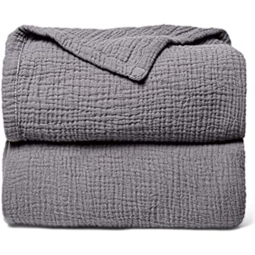 Lulu moon Muslin Quilt Blanket, Crib Blanket for Baby and Toddler,47x47 Inches(Gray)