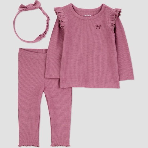 Carter's Just One You® Baby Girls' 3pc Bow Top & Bottom Set - Burgundy 12M 3 ct | shipt