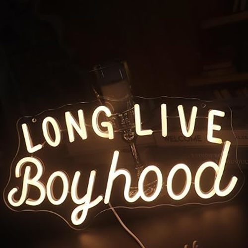 "Long Live Boyhood" Neon Sign, Decorative Neon Lights for Kid's Room Play Room Wall Decor Neon Light Sign, Christmas Birthday Kid's Gift,Thanksgiving Gift(warm white)