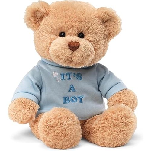GUND “It’s a Boy” Message Bear with Blue T-Shirt, Teddy Bear Stuffed Animal for Ages 1 and Up, Brown, 12”