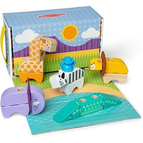 Melissa & Doug Blockables™ Safari Snap and Play, Mix and Match Connectable Wooden Building Blocks Play Set Toy for Preschool Boys and Girls (34 Pcs)