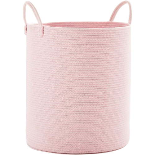 BESTKITTY Pink Hamper Laundry Basket for Baby Girls Nursery Hamper for Kids Woven Rope Clothes Basket for Little Girls Room Bedroom Light Pink Kawaii Laundry Bin