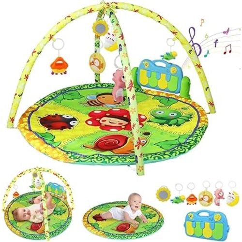 Baby Play Mat, Funny Kick and Play Piano Tummy Time Mats, Baby Play Gym Activity Mat with 6 Infant Sensory Baby Toys, Music and Lights for Infants and Toddlers 0 to 36 Months(with Batteries)