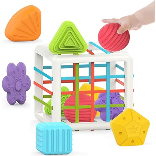 MINGKIDS Montessori Toys for 1 Year Old, Toy 6 Pc Multi Sensory Shape, Toddler Developmental Learning Toys Birthday Gifts, Baby Toys 12 Month - Cube