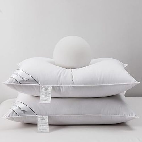 Natural Goose Down&Feather Pair Hotel Pillows Insert for Side and Back Sleepers, Set of 2 Bedding Soft Pillows 100% Soft Cotton Standard 20x26in
