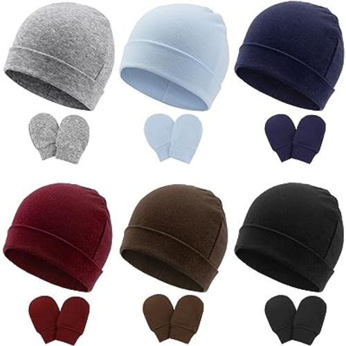 BQUBO Baby Hats and Mittens Infant Cotton Beanie Gloves No Scratch Set Newborn Hospital Hat for Boys Girls