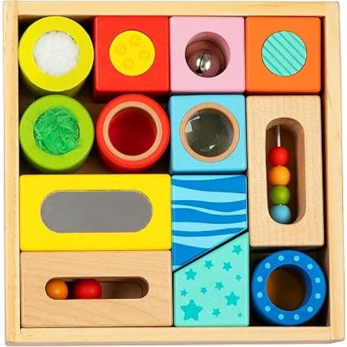 Brilliant Baby® Sensory Fun Blocks | Montessori Toy | Toddler Learning | Educational Wooden Baby Toy with Sensory Touch and Feel for Early Childhood Development | Interactive Toy for Toddler and Baby