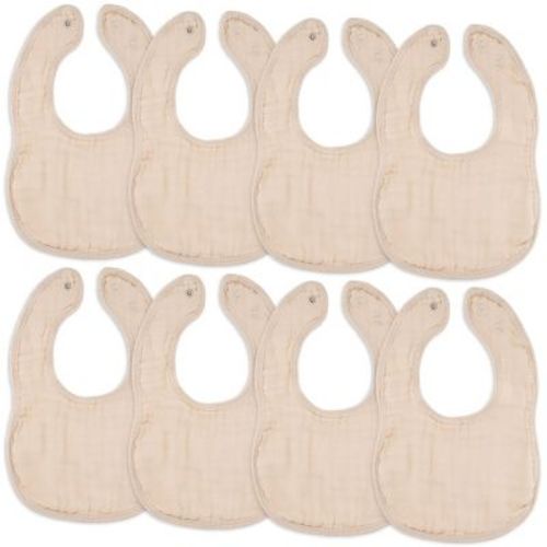 Muslin Cotton Baby Bibs, 8 Pack, Adjustable Size With Easy Snaps, Soft And Super Absorbent, Washable And Reusable By Comfy Cubs - Sand