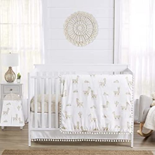 Sweet Jojo Designs Boho Llama Baby Boy Girl Nursery Crib Bedding Set - 4 Pieces - Gender Neutral Beige Taupe Tan Bohemian Southwest Watercolor Mountain Cactus Alpaca Farmhouse Animal Aztec Geometric