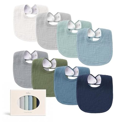 Konssy Muslin Baby Bibs 8 Pack Baby Bandana Drool Bibs Cotton for Unisex Boys and Girls, Soft Absorbent Set for Teething and Drooling