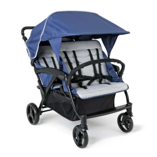 Gaggle Odyssey Baby Quad Stroller, 4 Seats, UV-Protecting Canopy, 5-Point Harness, Blue