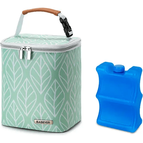 Breast Milk Cooler Bag with Ice Pack Fits 4 Baby Bottles Up to 9 Ounce, Baby Bottle Bag for Nursing Mom Daycare-Green