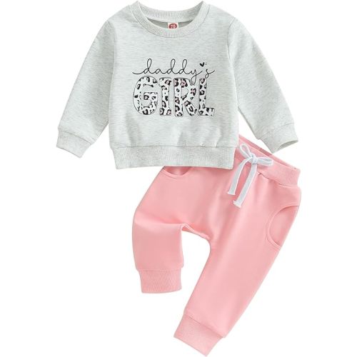 Toddler Baby Girl Clothes Daddys Girl Long Sleeve Pullover Sweatshirt Stretch Jogger Pants Infant Fall Winter Outfit
