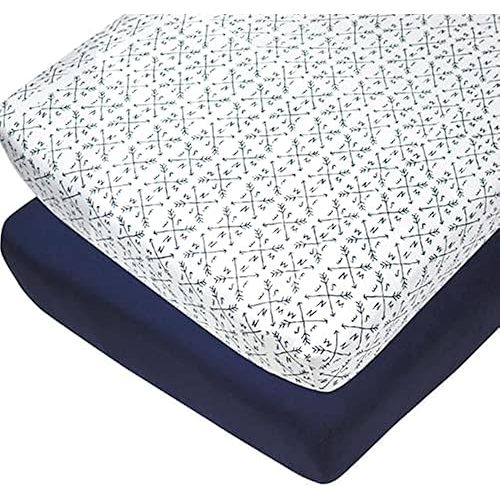 HonestBaby Unisex Baby Organic Cotton Changing Pad Covers (Set of Two) Winter Accessory Set, Compass/Navy, One Size US