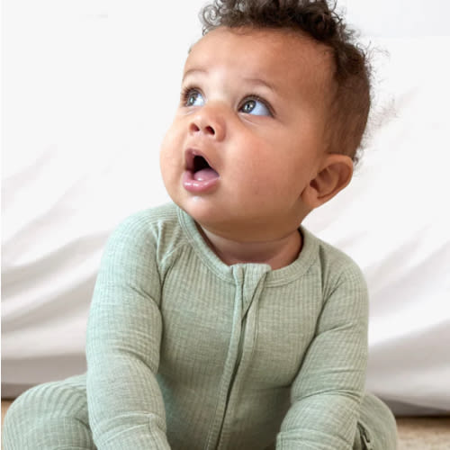 Heather Sage Ribbed Zippy - Little Sleepies
