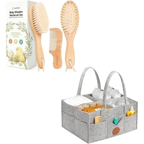 Keababies Baby Hair Brush and Comb Set, Large Diaper Caddy Organizer for Car Storage