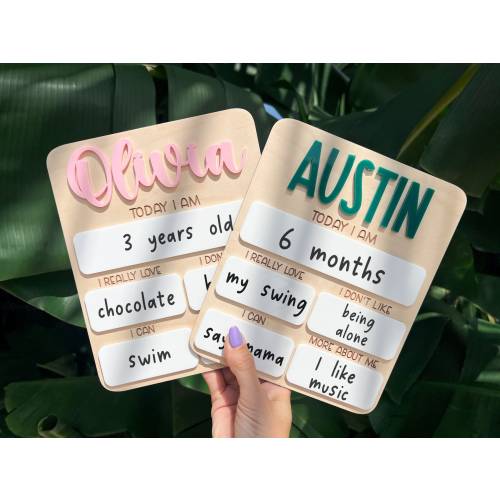 Baby Monthly Milestone Board - Sage Color & Creative Font - Kai