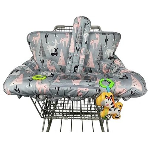 ICOPUCA Shopping Cart Cover, 2-in-1 cart Cover for Babies N high Chair Cover, Padded Grocery cart Cover for Baby boy Girl,with Split/Padded/Reversible seat Cushion, Deer