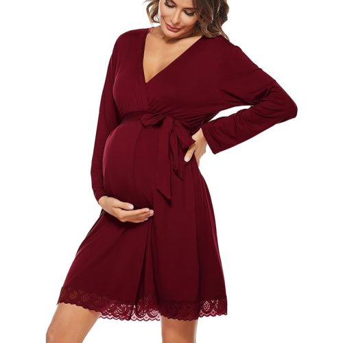 SWOMOG Women's Maternity Nursing Robe Pregnancy Hospital Breastfeeding Bathrobes 3 in 1 Labor Delivery Nightgowns