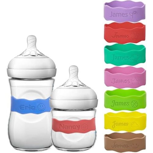 Personalized Baby Bottle Labels ,Custom Reusable Silicone Water Bottle Name Bands for Daycare, Laser Engraving Bottle Name Tags, Waterproof Customized Kids Cups Grip Straps for School
