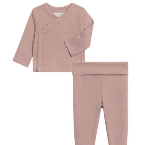2-Piece Lacey Brushed Back Pointelle Kimono Top and Pant Set