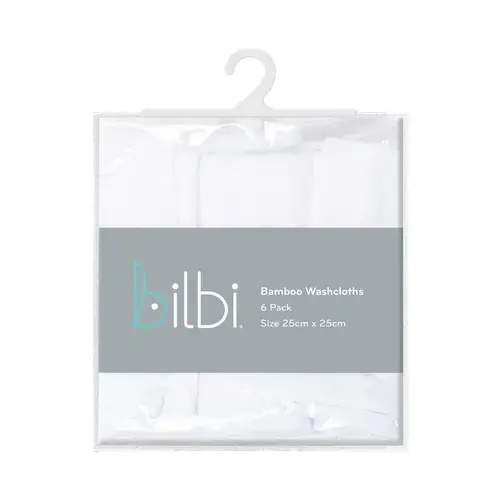 Bilbi Bamboo Wash Cloth White 6 Pack | Baby Bunting AU