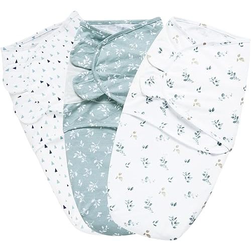 PHF 100% Cotton Baby Swaddle Sleep Sacks for Newborn, 3 Pack Baby Swaddles 0-3 Months for Baby Boys and Girls, Swaddle Sack Easy Adjustable, Baby Swaddle Blanket Wrap, Baby Essentials (Leaf)