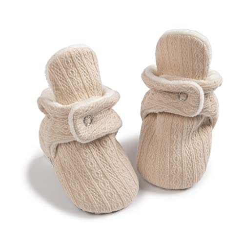 Babelvit Newborn Baby Boy Girl Soft Fleece Booties Stay On Infant Slippers Socks Shoe Non Skid Gripper Toddler First Walkers Winter Ankle Crib Shoes