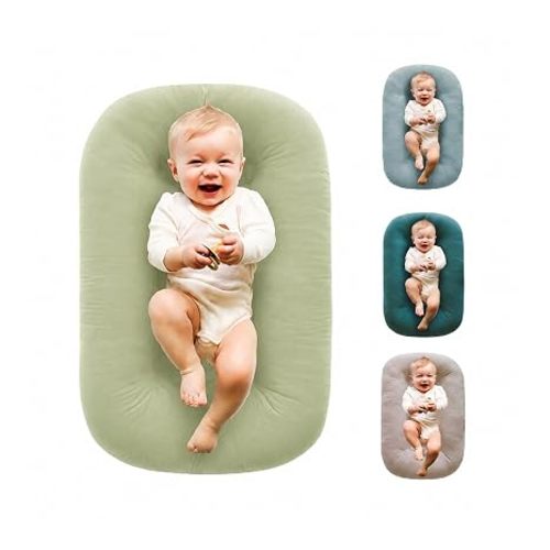 Baby Lounger for Newborn 0–12 Months,100% Cotton Breathable Infant Lounger, Baby Shower Gift, Portable Lightweight Baby Nest for Home & Travel(Sage Green)