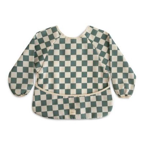 Mushie Long Sleeve Bib Smock With Pocket - Olive Check