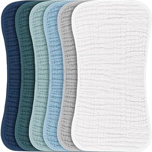 Konssy Muslin Baby Burp Cloths Sets for Unisex- 6 Pack Large 100% Cotton Burping Clothes for Newborn，Baby Girls and Boys
